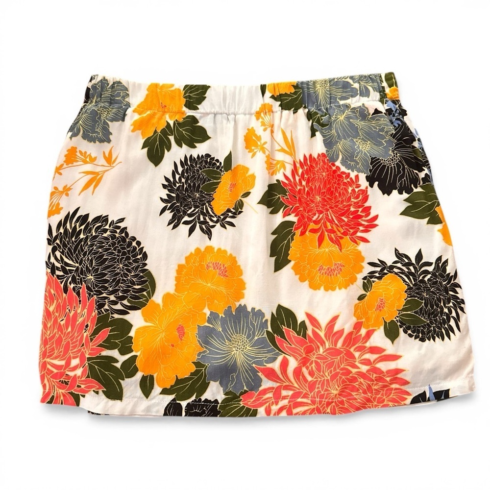 Natura Women’s Floral Print Elastic Waist Mini Skirt White, Yellow & Coral Small